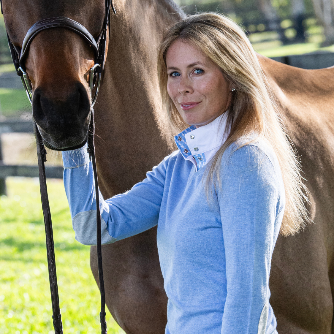 Essex Classics Light Blue with Grey Trey V-Neck Sweater