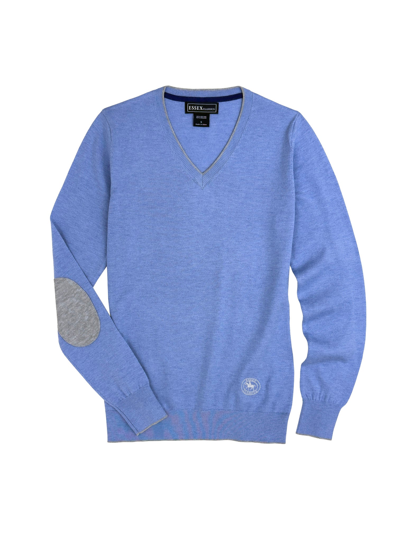Essex Classics Light Blue with Grey Trey V-Neck Sweater