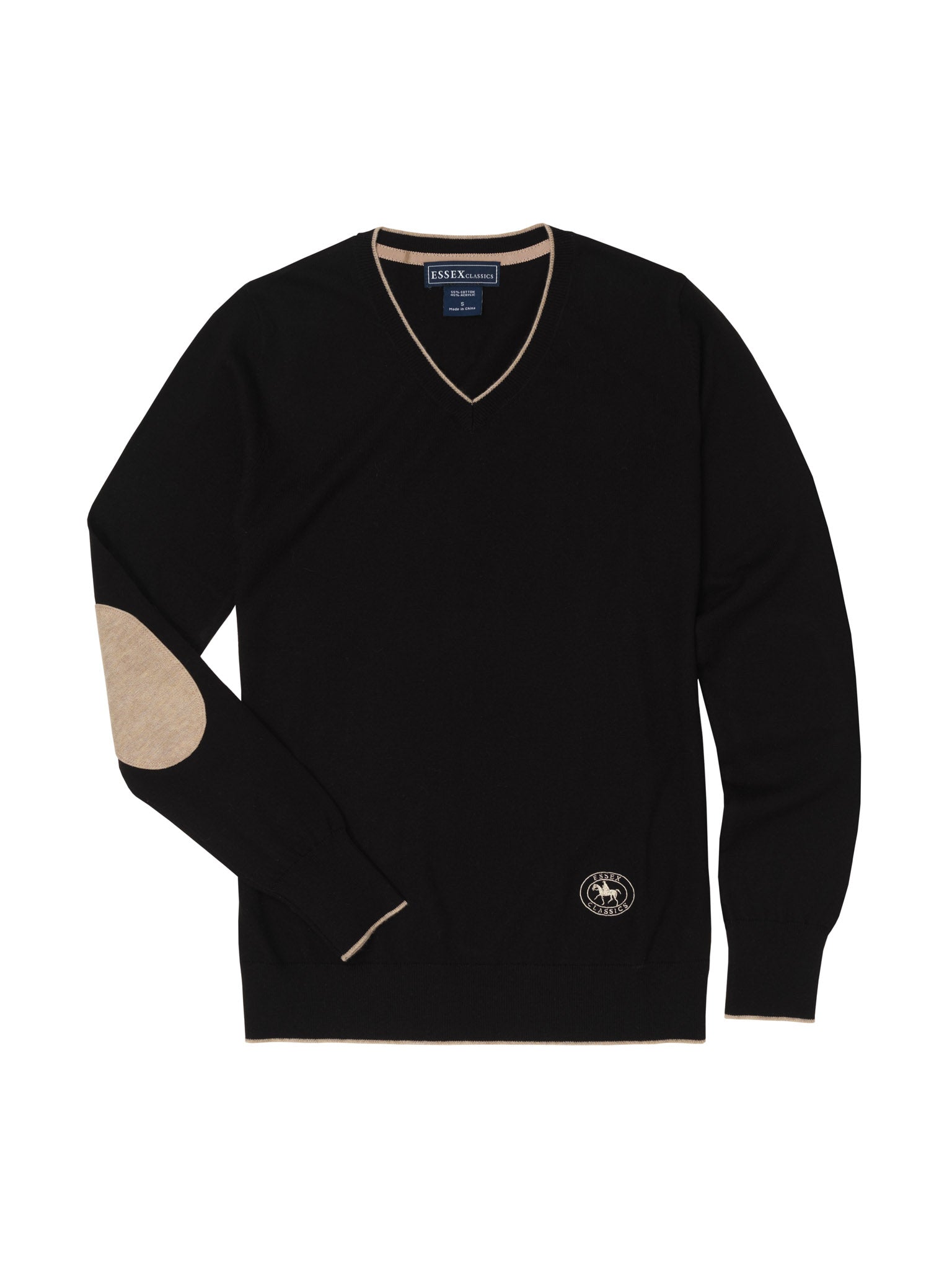 Essex Classics Black with Tan Trey V-Neck Sweater