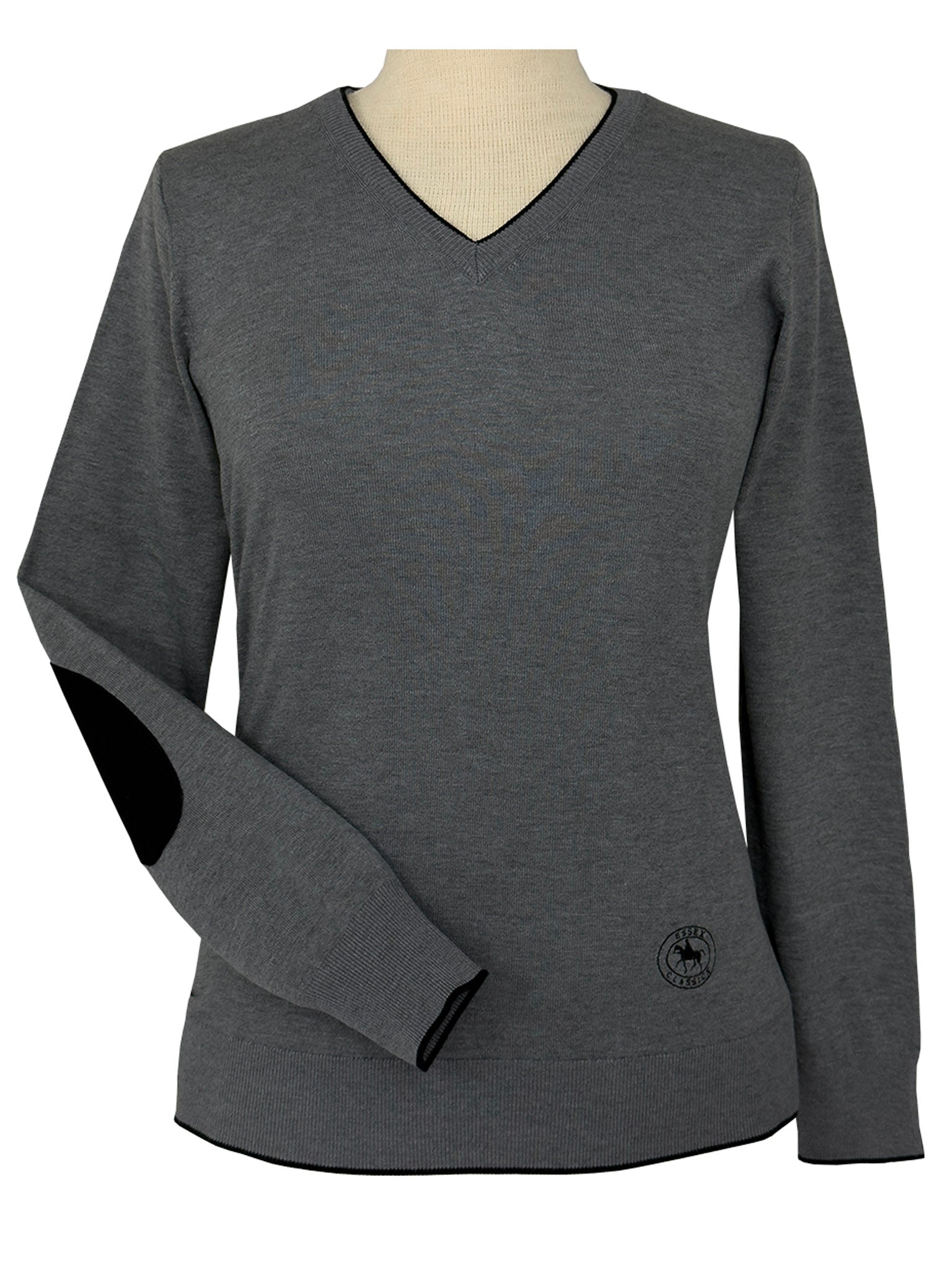 Essex Classics Grey with Black Trey V-Neck Sweater