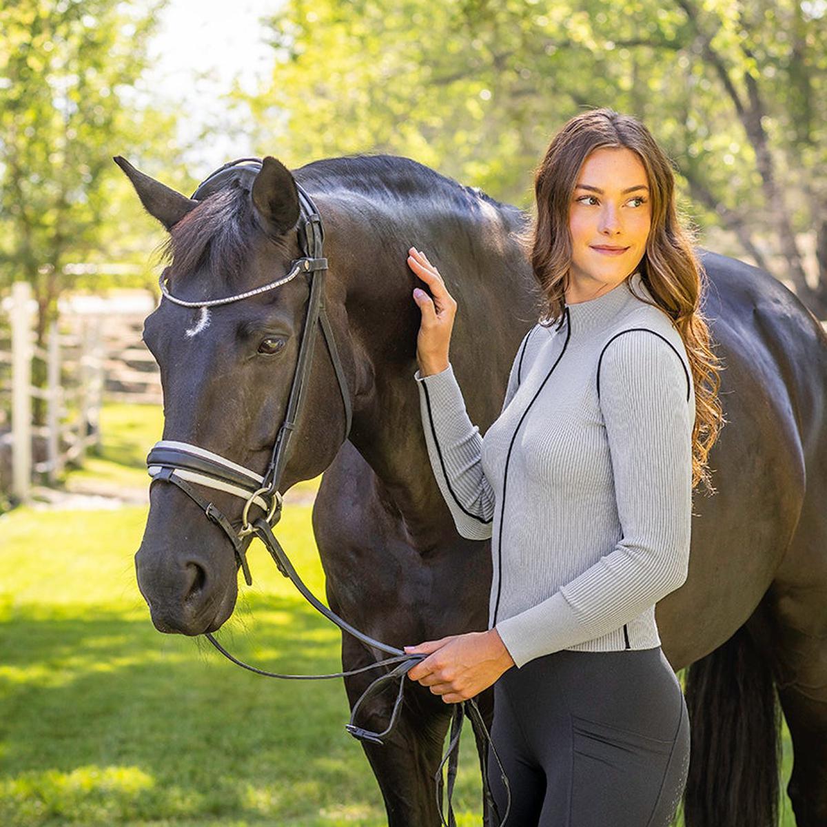 Kastel Dove Gray Ribbed Mock Neck Sweater with Black Piping