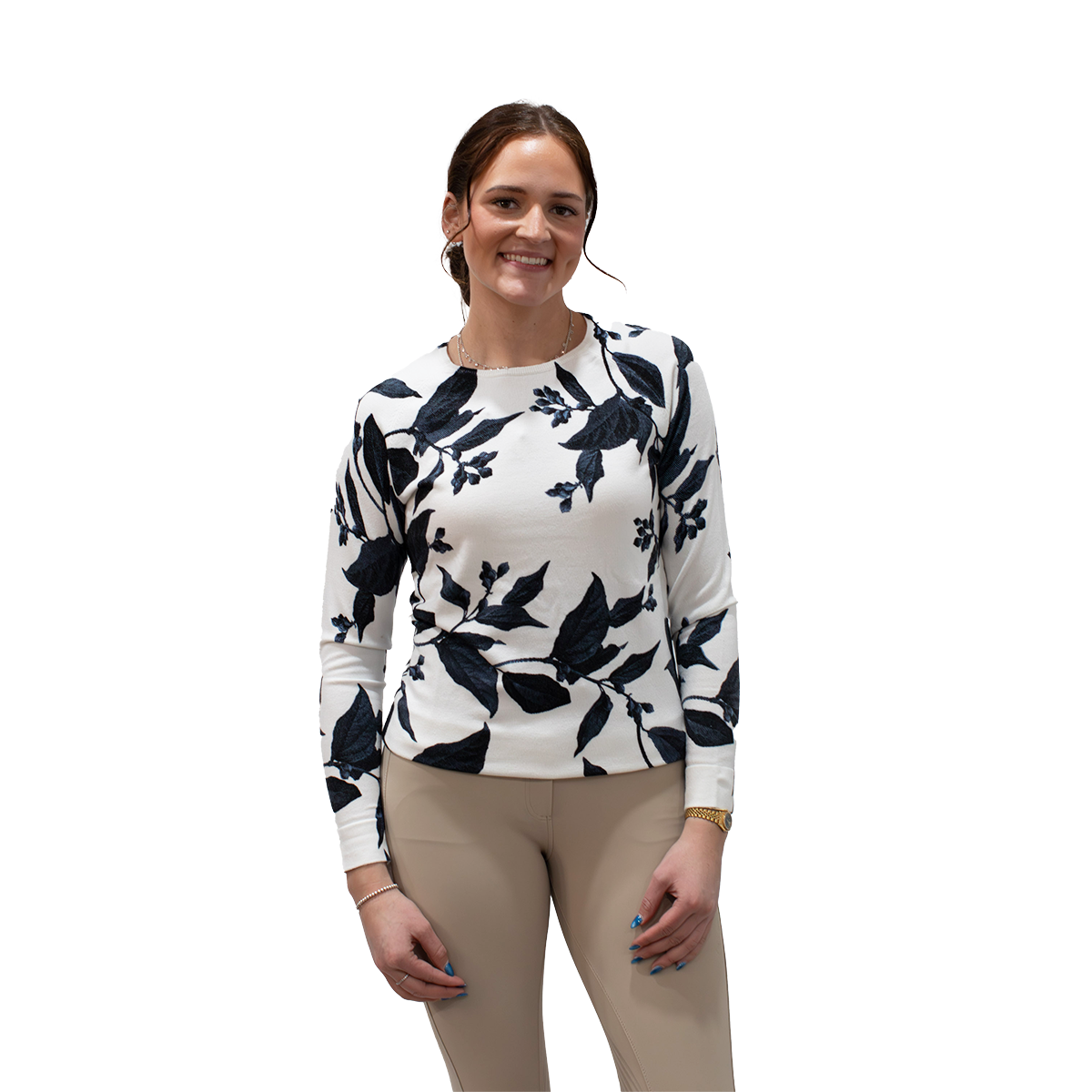 Kastel Long Sleeve Lithograph Leaf Crewneck Sweater