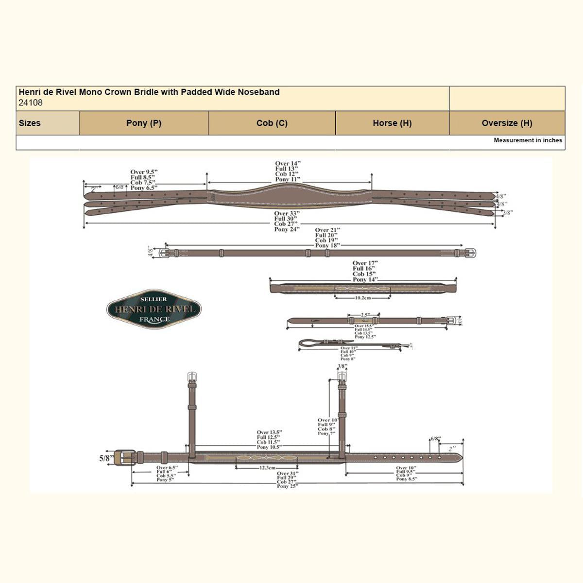 HDR Pro Mono Crown Bridle with Padded Wide Noseband with Laced Reins