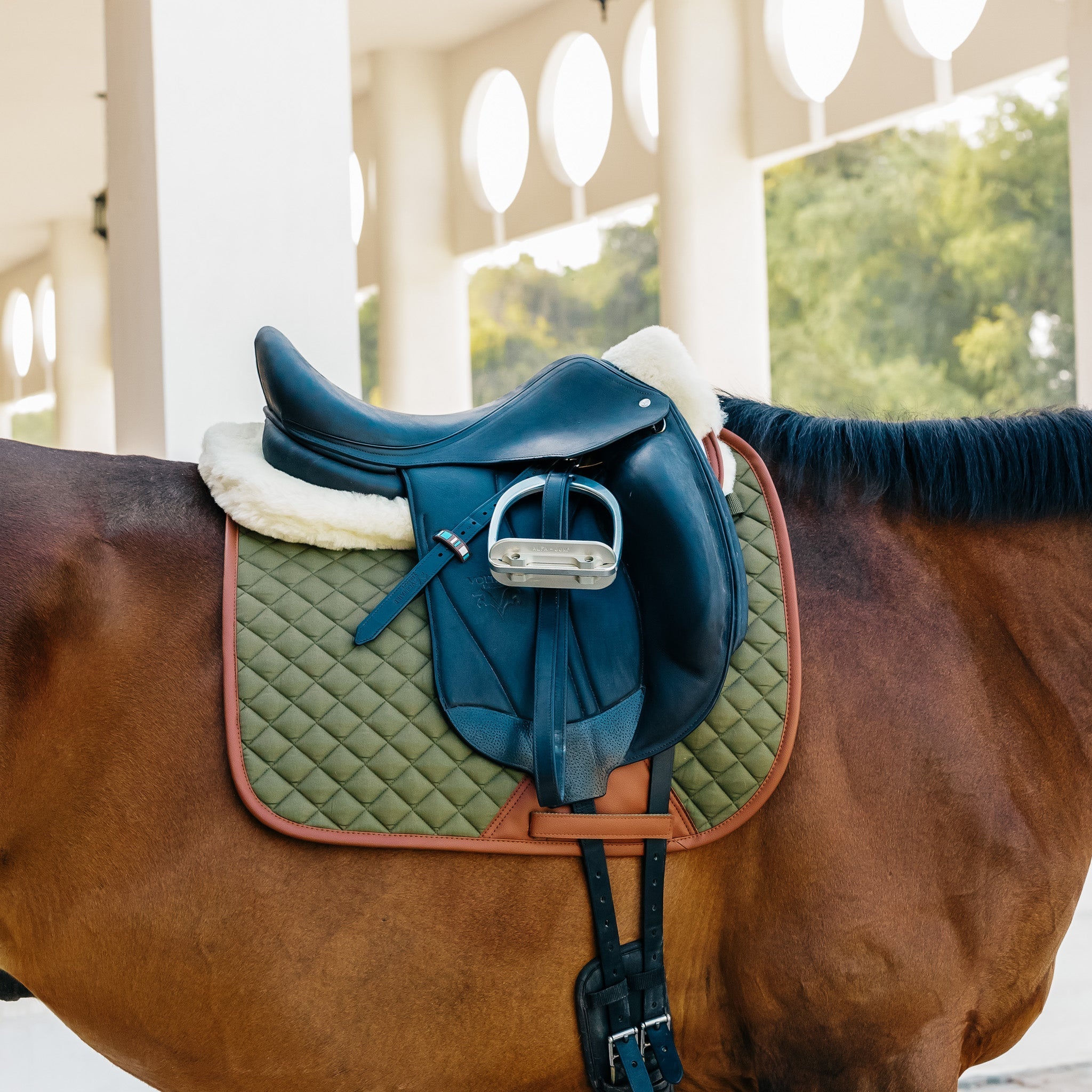 Sixteen Cypress  Dressage Pad, Pearl & Cognac